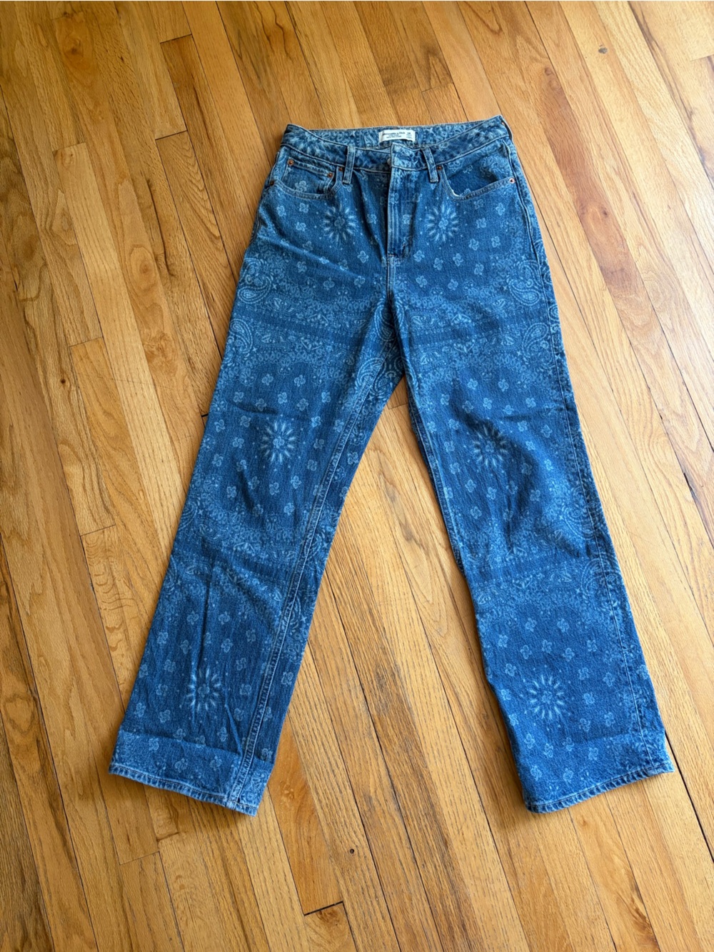 Abercrombie Curve Love Blue Bandana Patterned Print Jeans